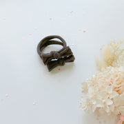 Handmade Simple Bow metal free hair ties -Mustard - 1 Pairs - Grey V659-HT-METALFREE-BOW-1P-GREY