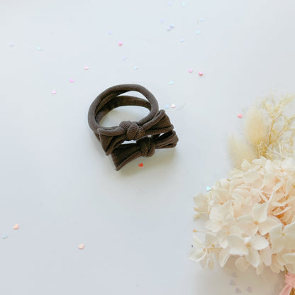 Handmade Simple Bow metal free hair ties -Mustard - 1 Pairs - Grey V659-HT-METALFREE-BOW-1P-GREY