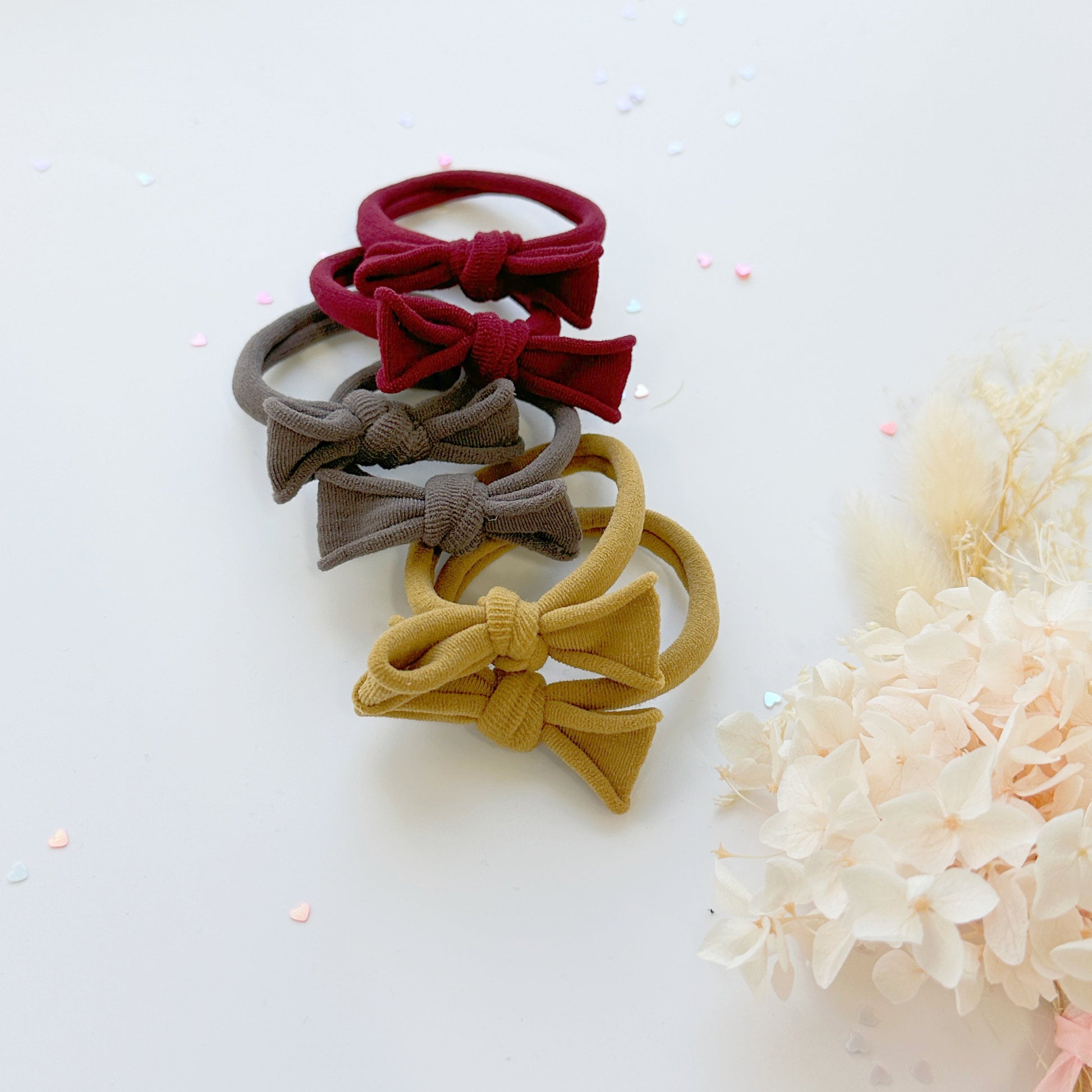 Handmade Simple Bow metal free hair ties -Mustard - 1 Pairs - Maroon V659-HT-METALFREE-BOW-1P-MAROON
