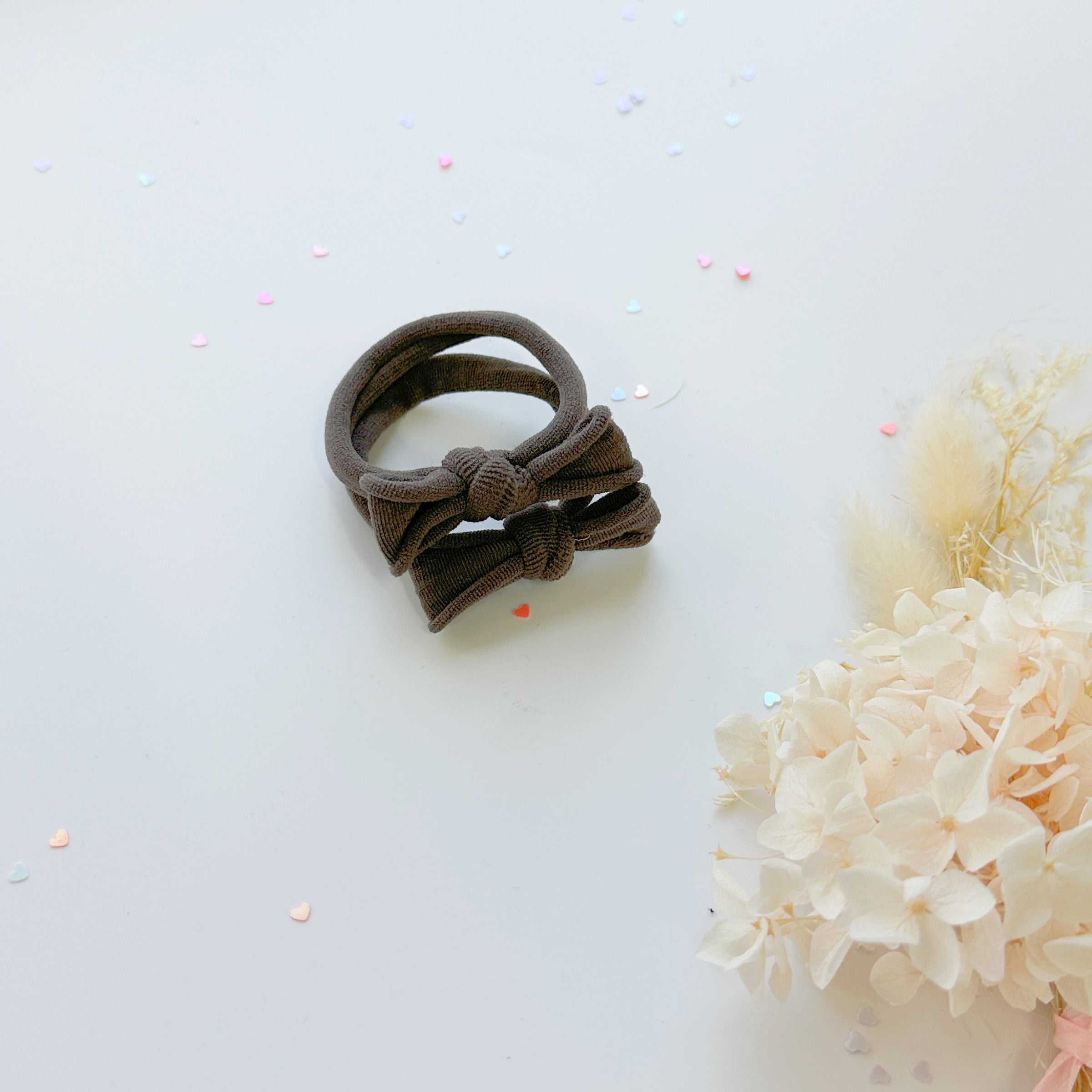 Handmade Simple Bow metal free hair ties -Mustard - 1 Pairs - Mustard V659-HT-METALFREE-BOW-1P-MUSTARD