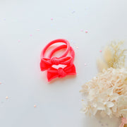 Handmade Simple Bow metal free hair ties - Neon - 1 Pairs - Neon Pink
