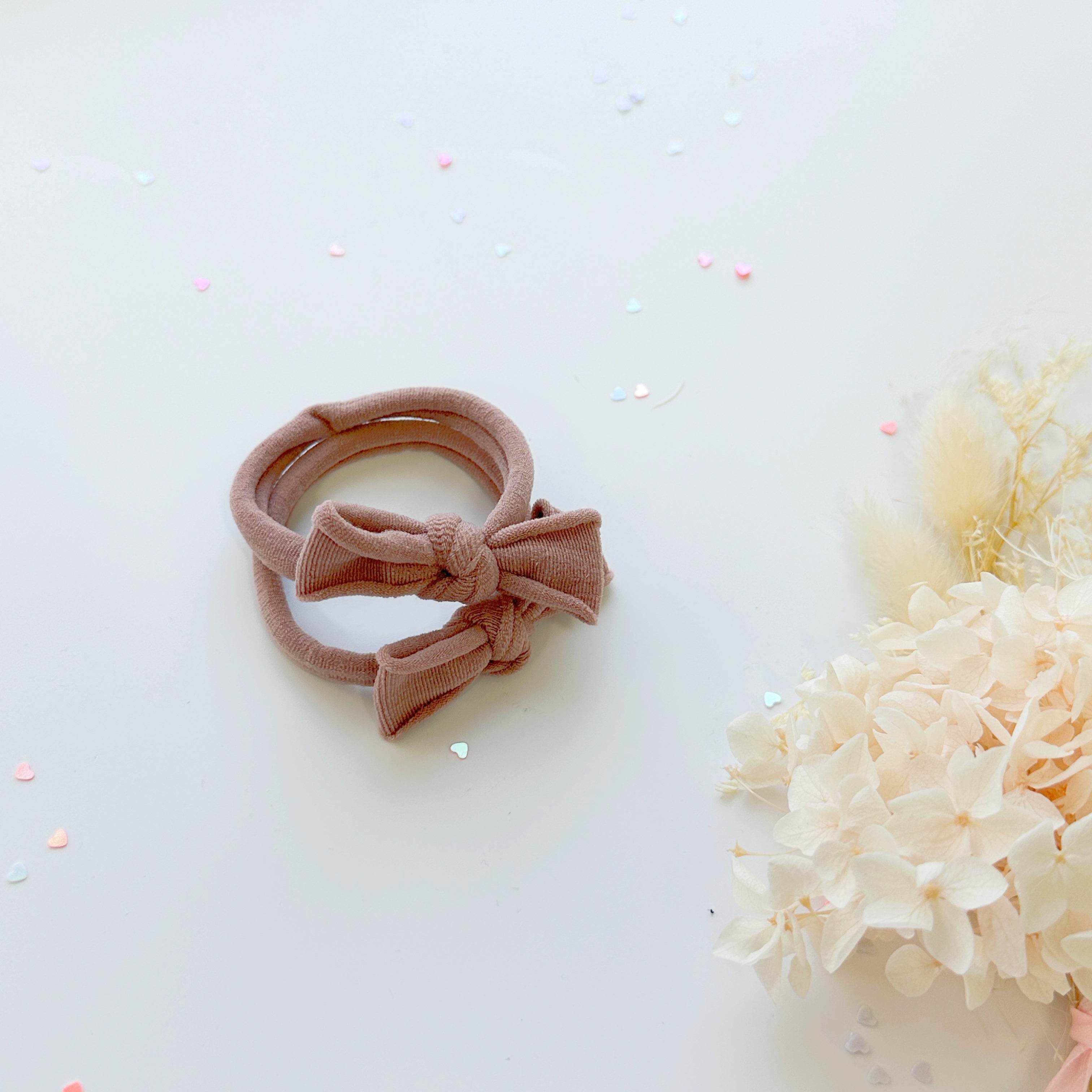 Handmade Simple Bow metal free hair ties -Pink - 1 Pairs - Rose Pink V659-HT-METALFREE-BOW-1P-ROSEPINK