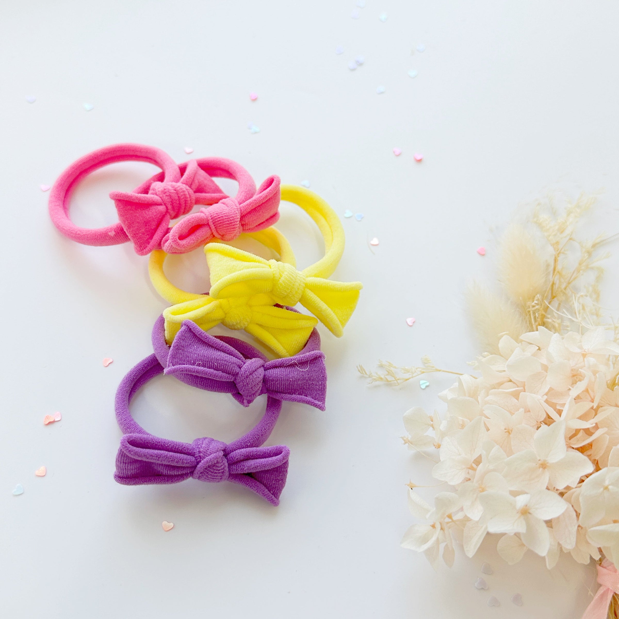 Handmade Simple Bow metal free hair ties - Candy - 3 Pairs Pastel colour V659-HT-METALFREE-BOW-3P-CANDY