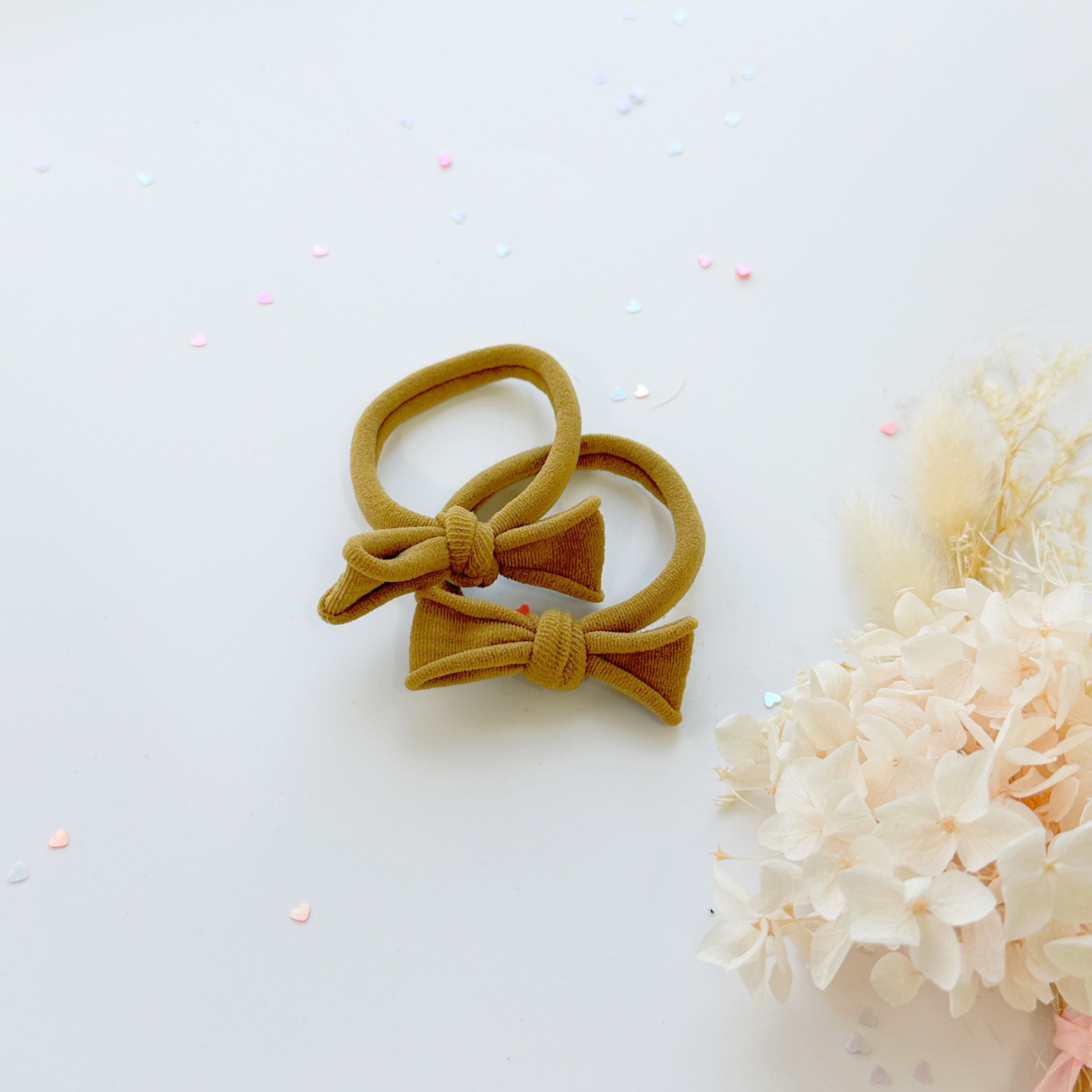 Handmade Simple Bow metal free hair ties -Mustard - 3 Pairs Mustard colour V659-HT-METALFREE-BOW-3P-MUSTARDMIX