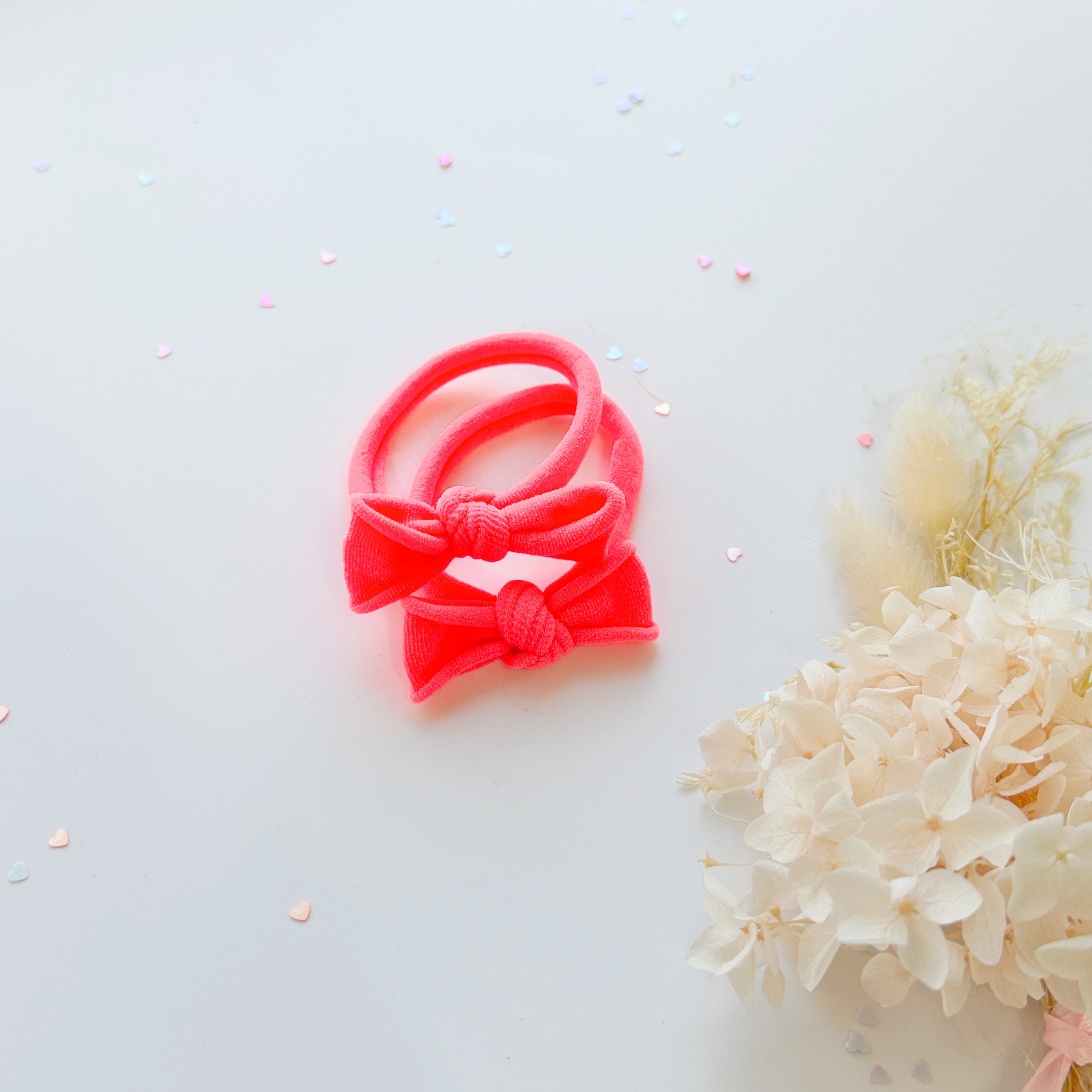 Handmade Simple Bow metal free hair ties - Neon - 3 Pairs Neon colour V659-HT-METALFREE-BOW-3P-NEON