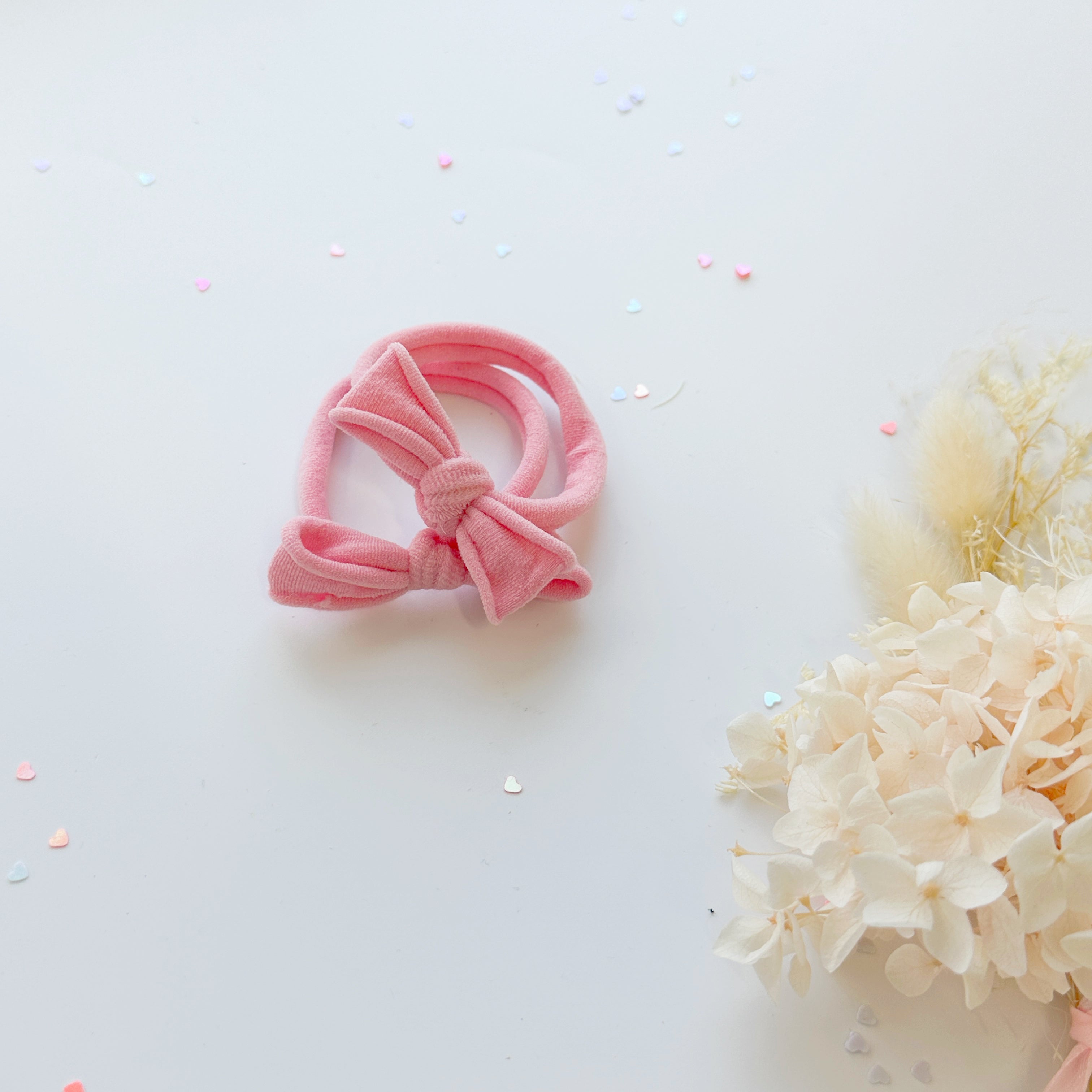 Handmade Simple Bow metal free hair ties -Pink - 3 Pairs Pink V659-HT-METALFREE-BOW-3P-PINK