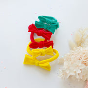 Handmade Simple Bow metal free hair ties -POP - 3 Pairs Pop Colour V659-HT-METALFREE-BOW-3P-POP