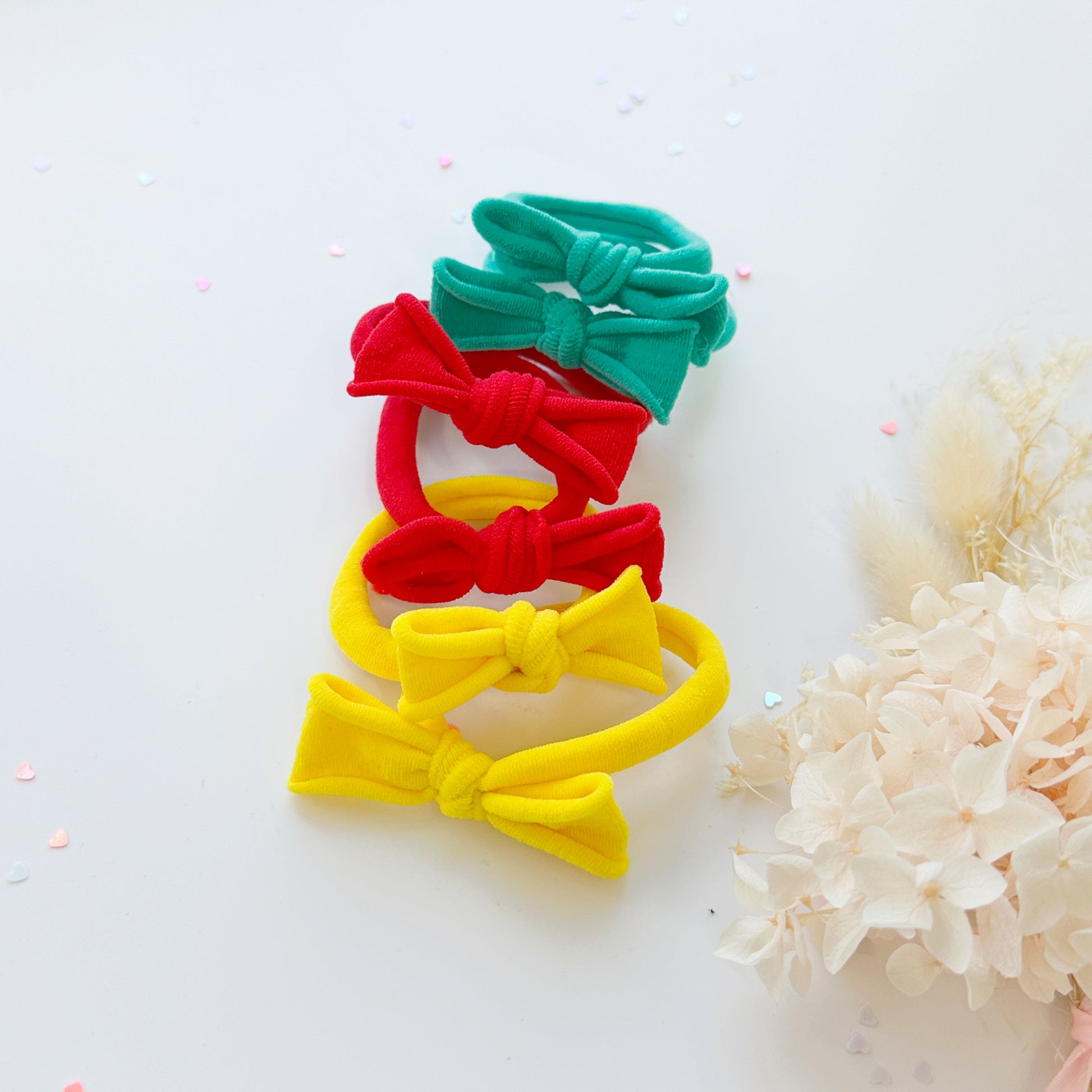 Handmade Simple Bow metal free hair ties -POP - 3 Pairs Pop Colour V659-HT-METALFREE-BOW-3P-POP