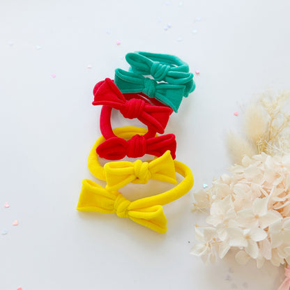 Handmade Simple Bow metal free hair ties -POP - 3 Pairs Pop Colour V659-HT-METALFREE-BOW-3P-POP