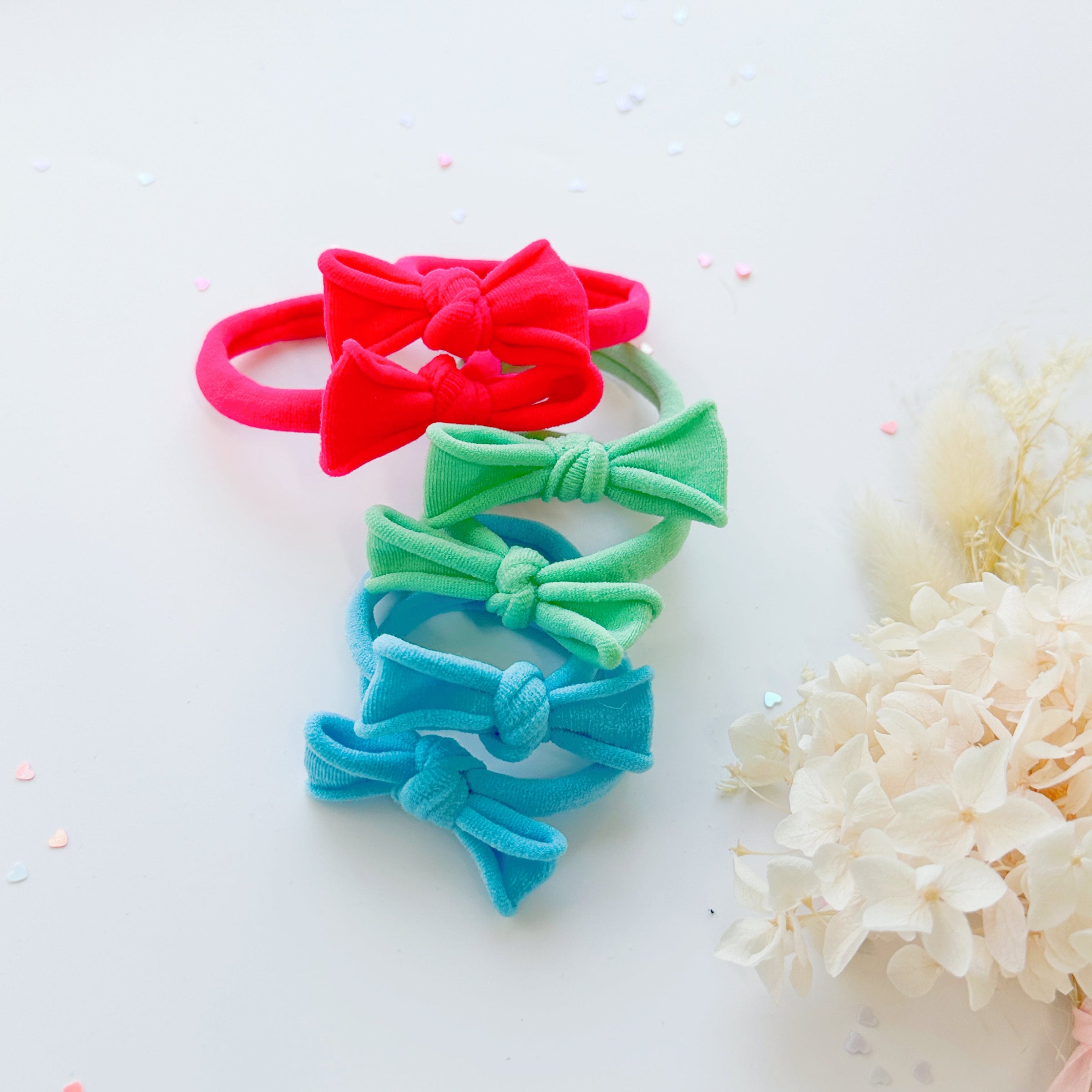 Handmade Simple Bow metal free hair ties -Sky - 3 Pairs Sky V659-HT-METALFREE-BOW-3P-SKY