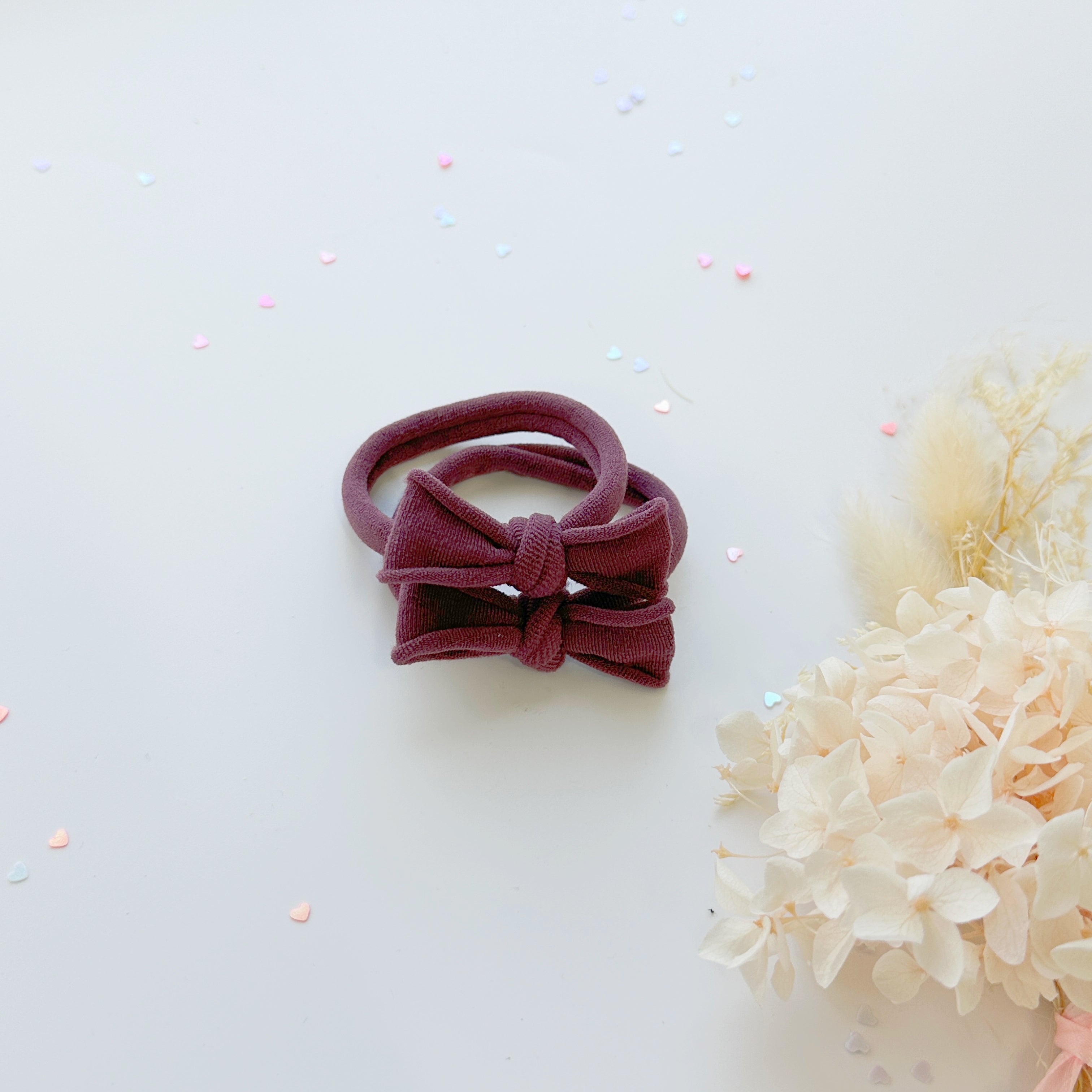 Handmade Simple Bow metal free hair ties - Violet - 3 Pairs Violet colour V659-HT-METALFREE-BOW-3P-VIOLET