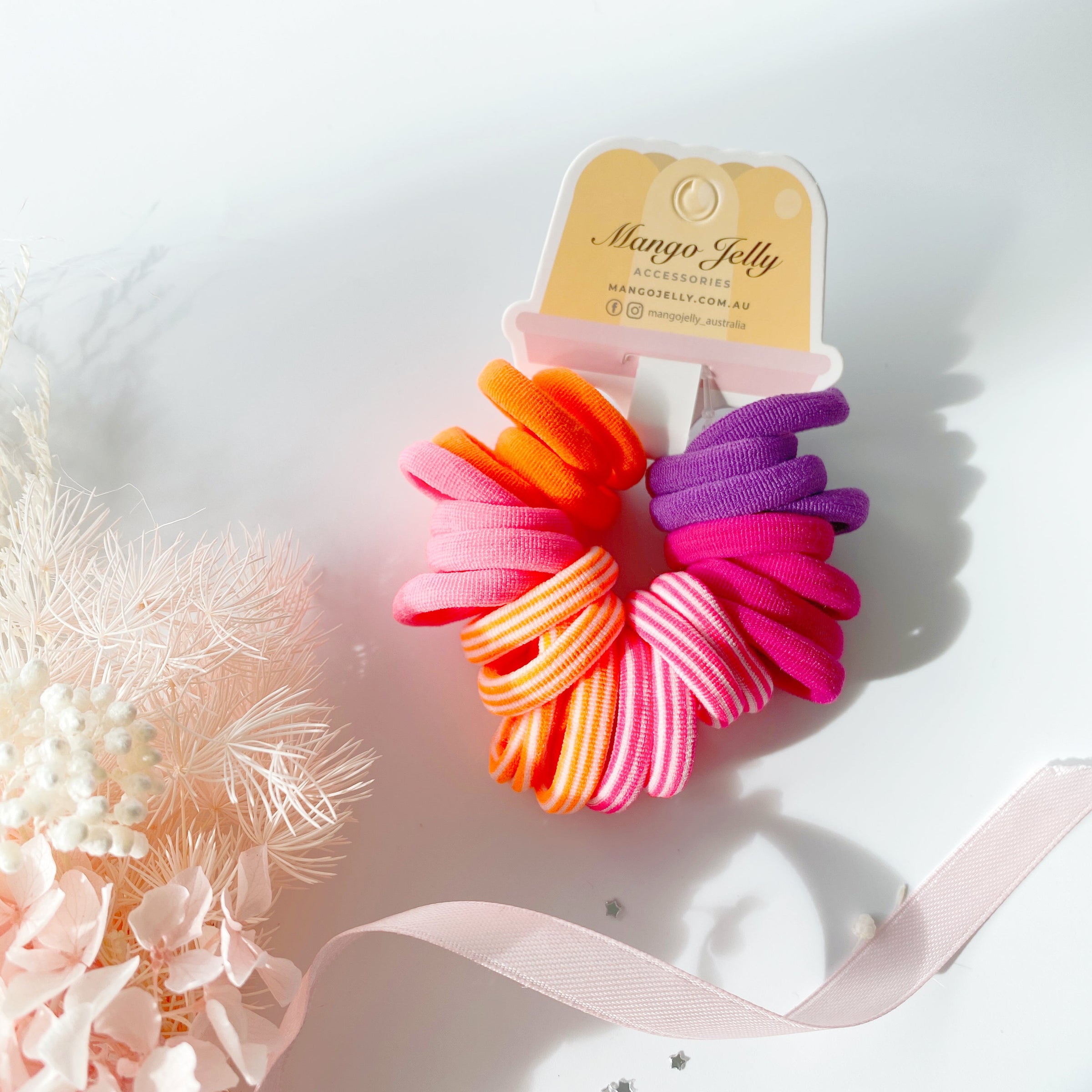 MANGO JELLY Metal Free Hair Ties (3cm) - Candy 24P - One Pack V659-METALFREE-3CM-24P-CANDY-1-M