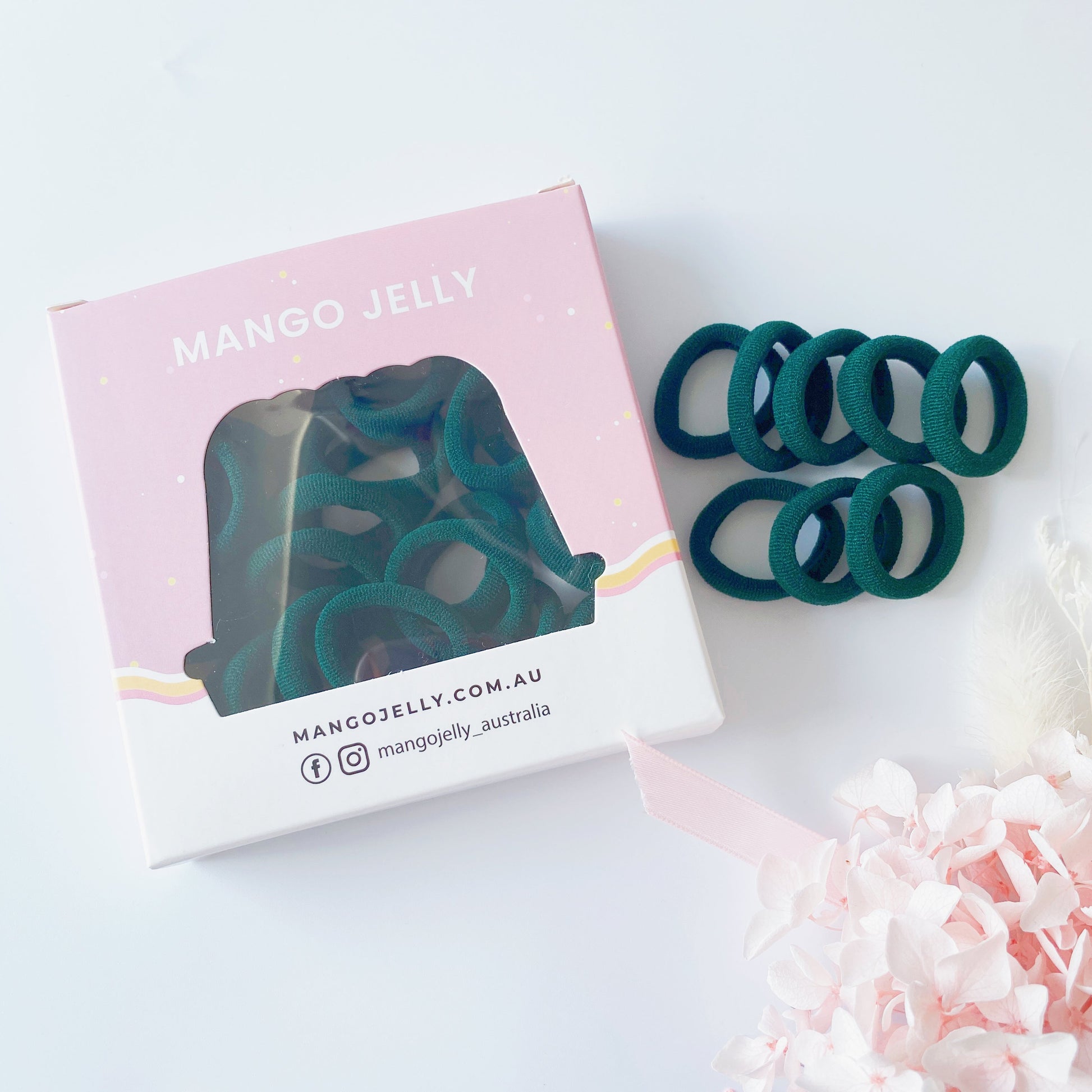 MANGO JELLY Metal Free Hair Ties (3cm) - School Colour Bottle Green 36P - One Pack V659-METALFREE-3CM-36P-SK-BOTTLE-GREEN-1-M