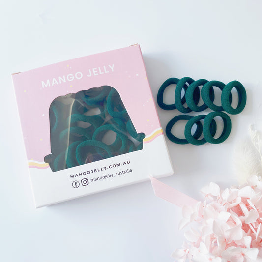 MANGO JELLY Metal Free Hair Ties (3cm) - School Colour Bottle Green 36P - One Pack V659-METALFREE-3CM-36P-SK-BOTTLE-GREEN-1-M