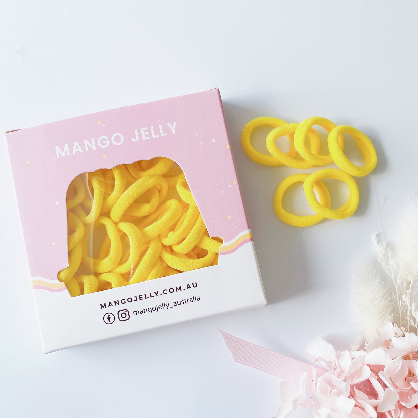 MANGO JELLY Metal Free Hair Ties (3cm) - School Colour Yellow 36P - One Pack V659-METALFREE-3CM-36P-SK-YELLOW-1-M