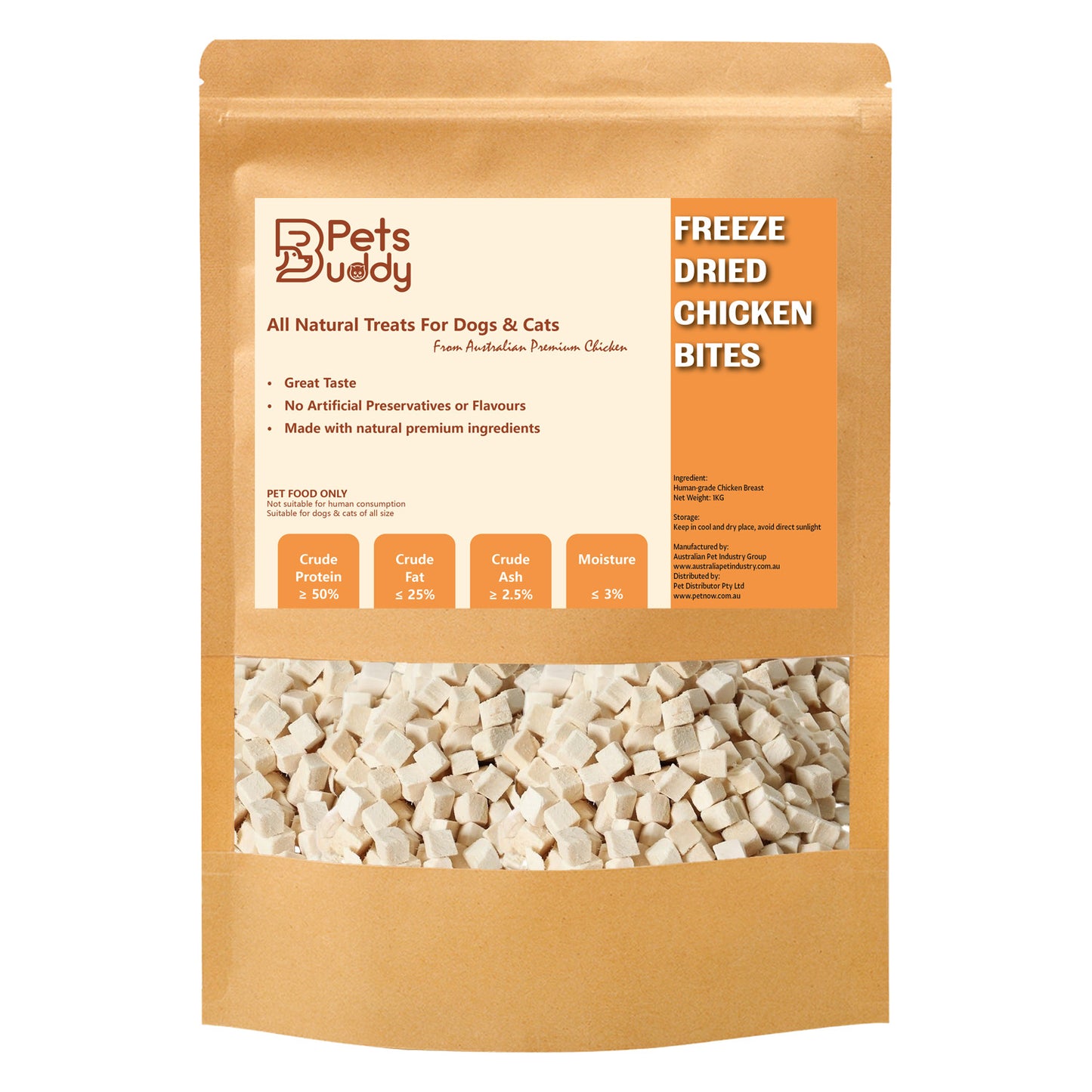 PetsBuddy Freeze Dried Treat Chicken Breast 1kg V666-PBCB1KG