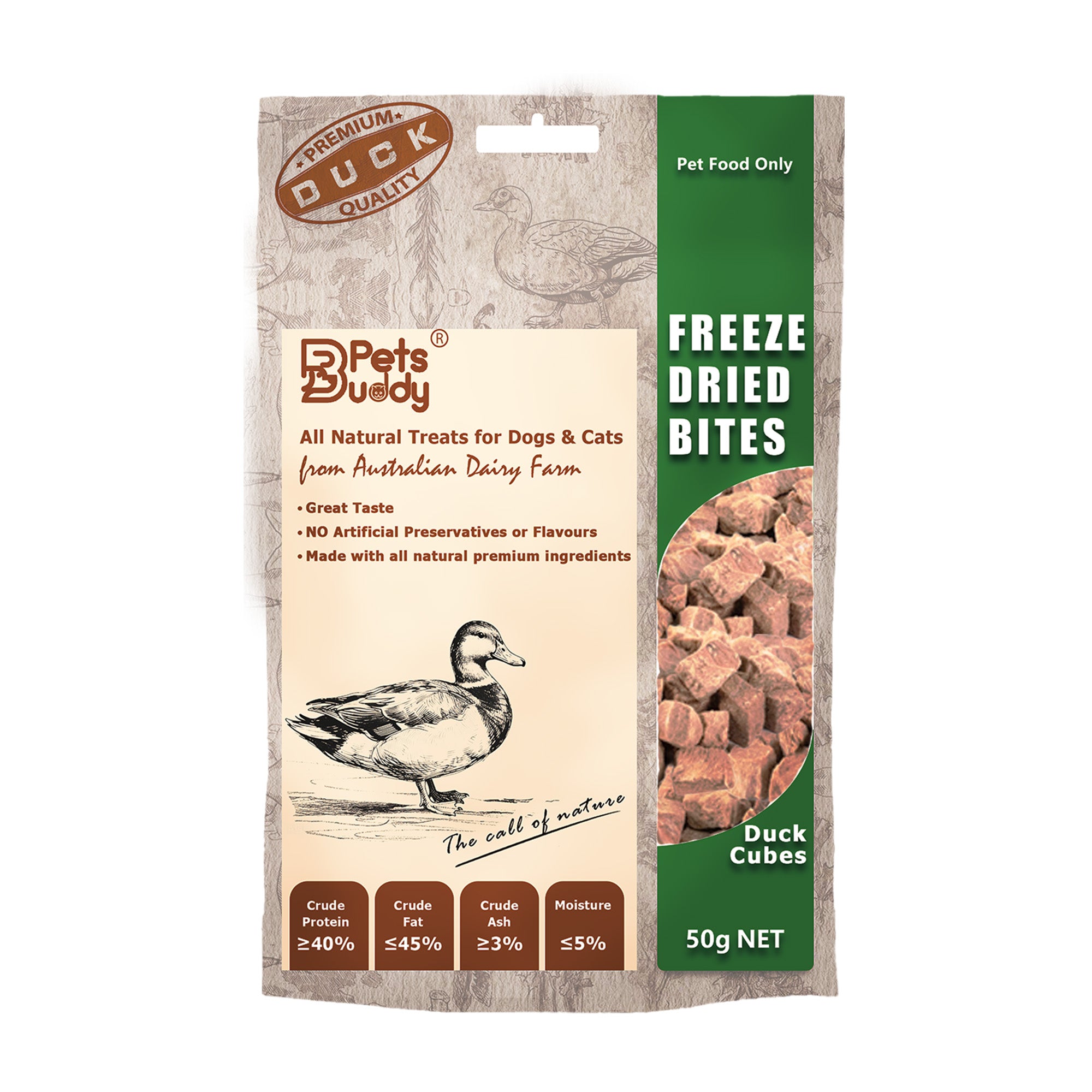 PetsBuddy Freeze Dried Treat Duck Cubes 50g V666-PBD50G