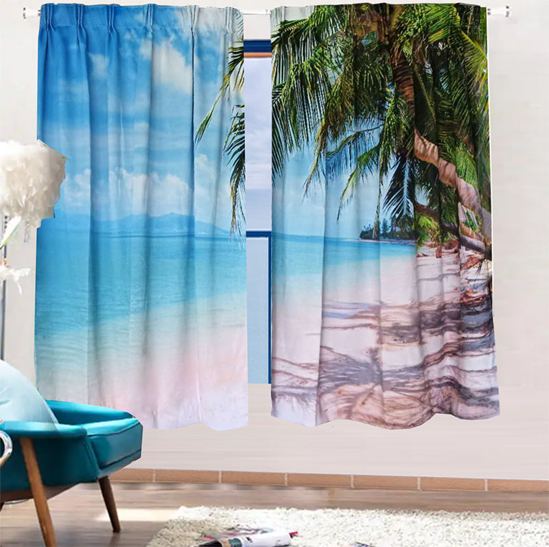 Sea View 3D Printing Blockout Curtains 2x127x160cm PINCH PLEAT Fabric Seascape V702-CNA2-160 HJ1