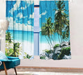 Sea View 3D Printing Blockout Curtains 2x128x160cm PINCH PLEAT Fabric Seascape V702-CNA2-160 HJ2