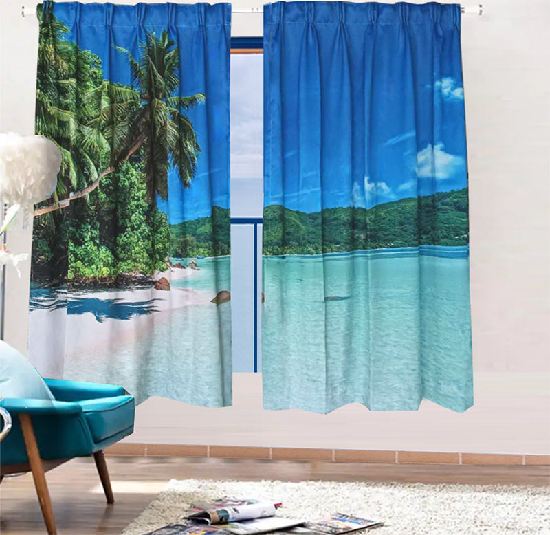 Sea View 3D Printing Blockout Curtains 2x127x160cm PINCH PLEAT Fabric Seascape V702-CNA2-160 HJ3
