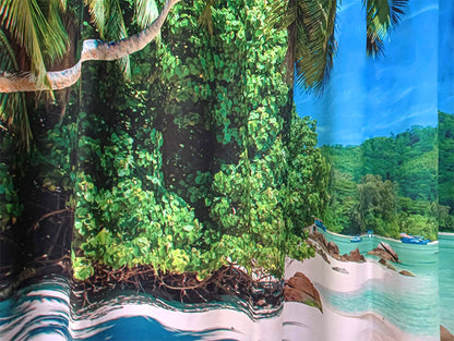 Sea View 3D Printing Blockout Curtains 2x127x160cm PINCH PLEAT Fabric Seascape V702-CNA2-160 HJ3