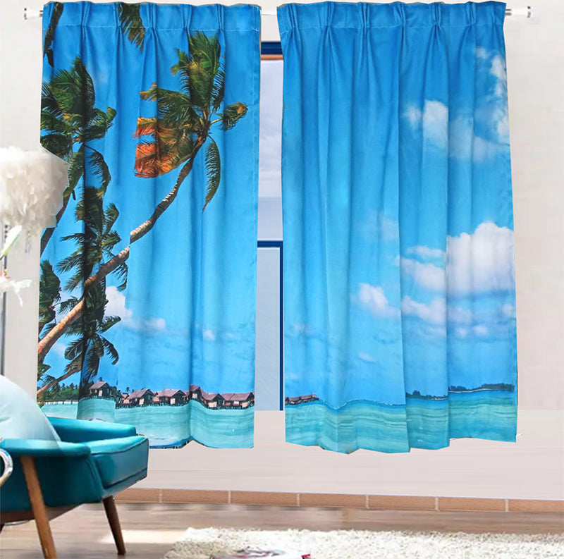Sea View 3D Printing Blockout Curtains 2x130x160cm PINCH PLEAT Fabric Seascape V702-CNA2-160 HJ4
