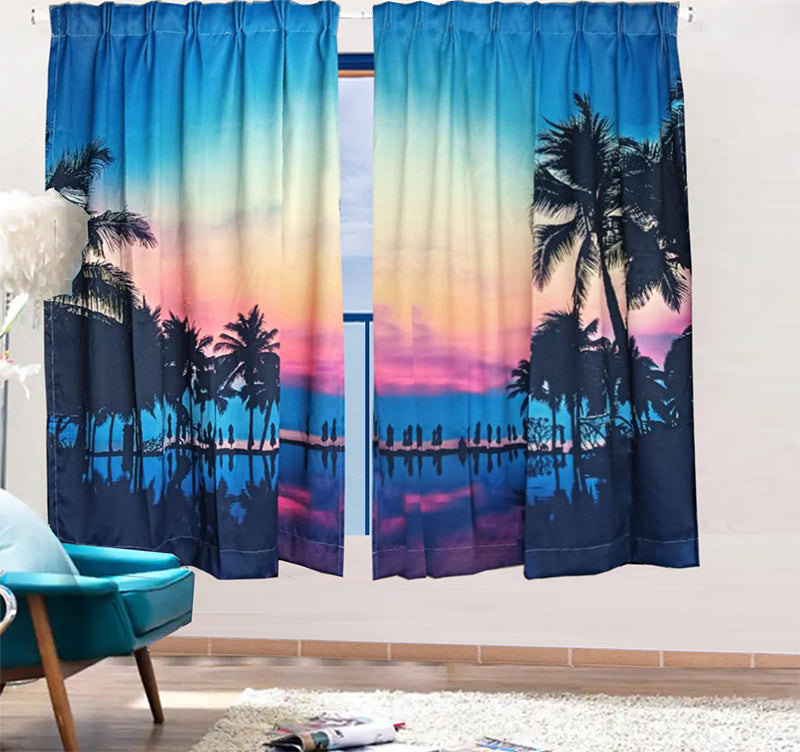 Sea View 3D Printing Blockout Curtains 2x131x160cm PINCH PLEAT Fabric Seascape V702-CNA2-160 HJ5