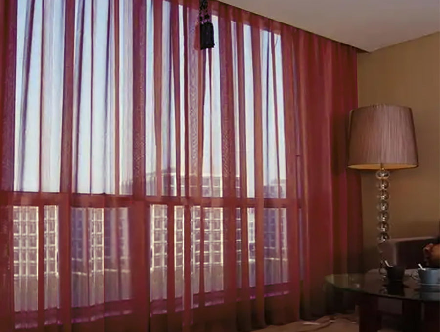 2 Sheer Voile Curtains 544cm wide 230cm long + 30 Pinch Pleat Hooks Wine Red New V702-CNA5-2-2 WINE
