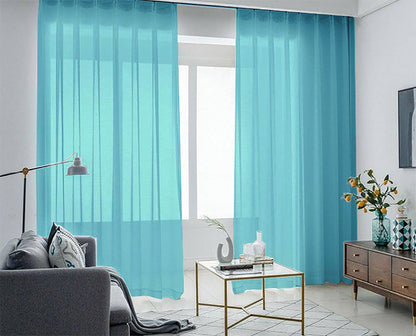 2 Long drop Sheer Voile Curtains 590cm x 270cm Drop+Hooks Pinch Pleat Lake Blue V702-CNA5-4-3 BLUE