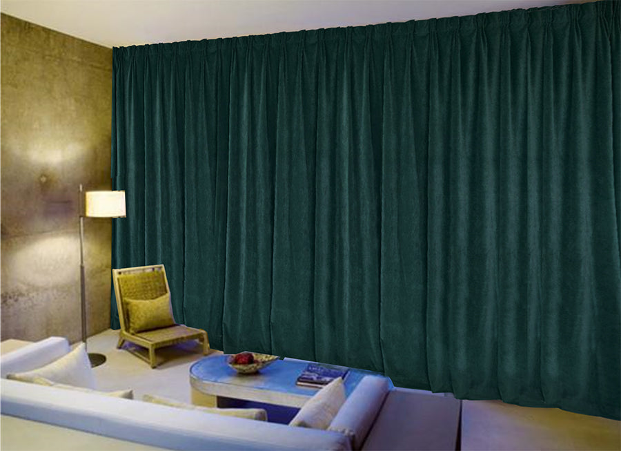 Large Thick Faux Mink Velvet Curtains 270x 230cm+15 Hooks Pinch Pleat, Green,New V702-CNY11-7 GREEN SINGLE
