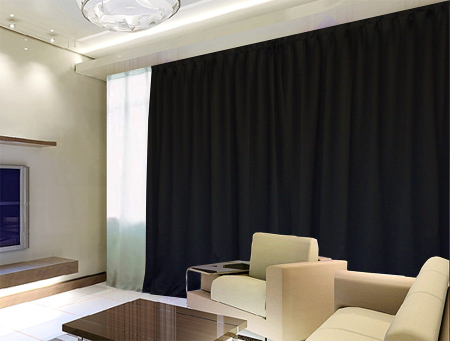 Blockout Curtains 540x230cm PINCH PLEAT Blackout High Level Fabric +Hooks,Black V702-DZCNZ2-2-1 BLACK