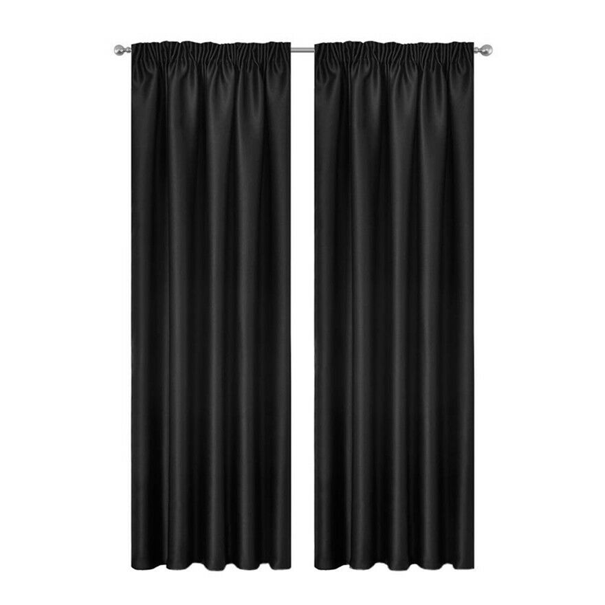 Blockout Curtains 2pcs 137x160cm PINCH PLEAT Blackout High Level Fabric Black V702-V702-CNZ2-160