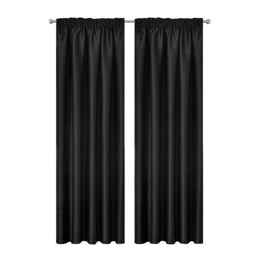 Blockout Curtains 2pcs 137x160cm PINCH PLEAT Blackout High Level Fabric Black V702-V702-CNZ2-160