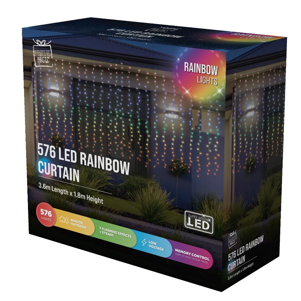 LED Curtain Lights Rainbow Color available in 2 sizes - 1.8 meter V720-XB4912C-1