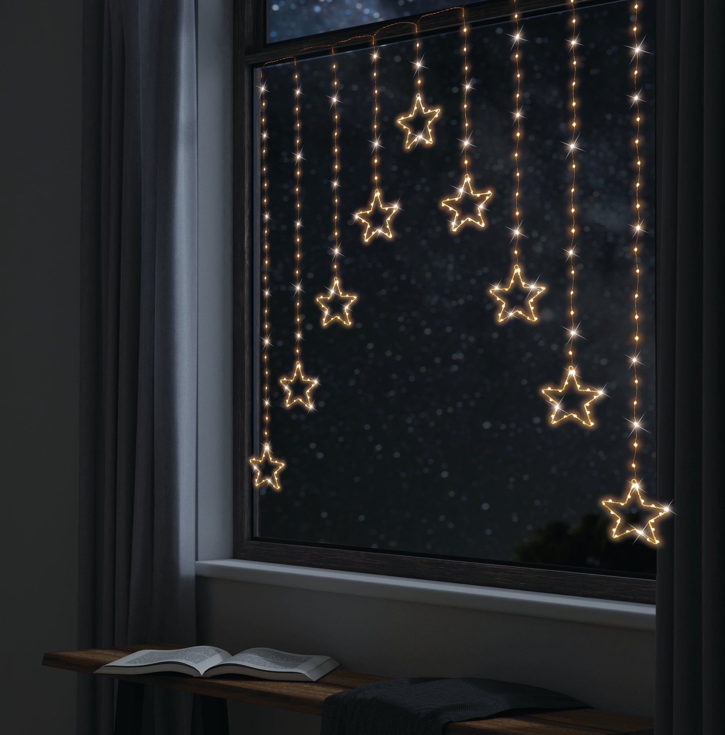 LED Wire Star Curtain Gold Lights V720-XL0077
