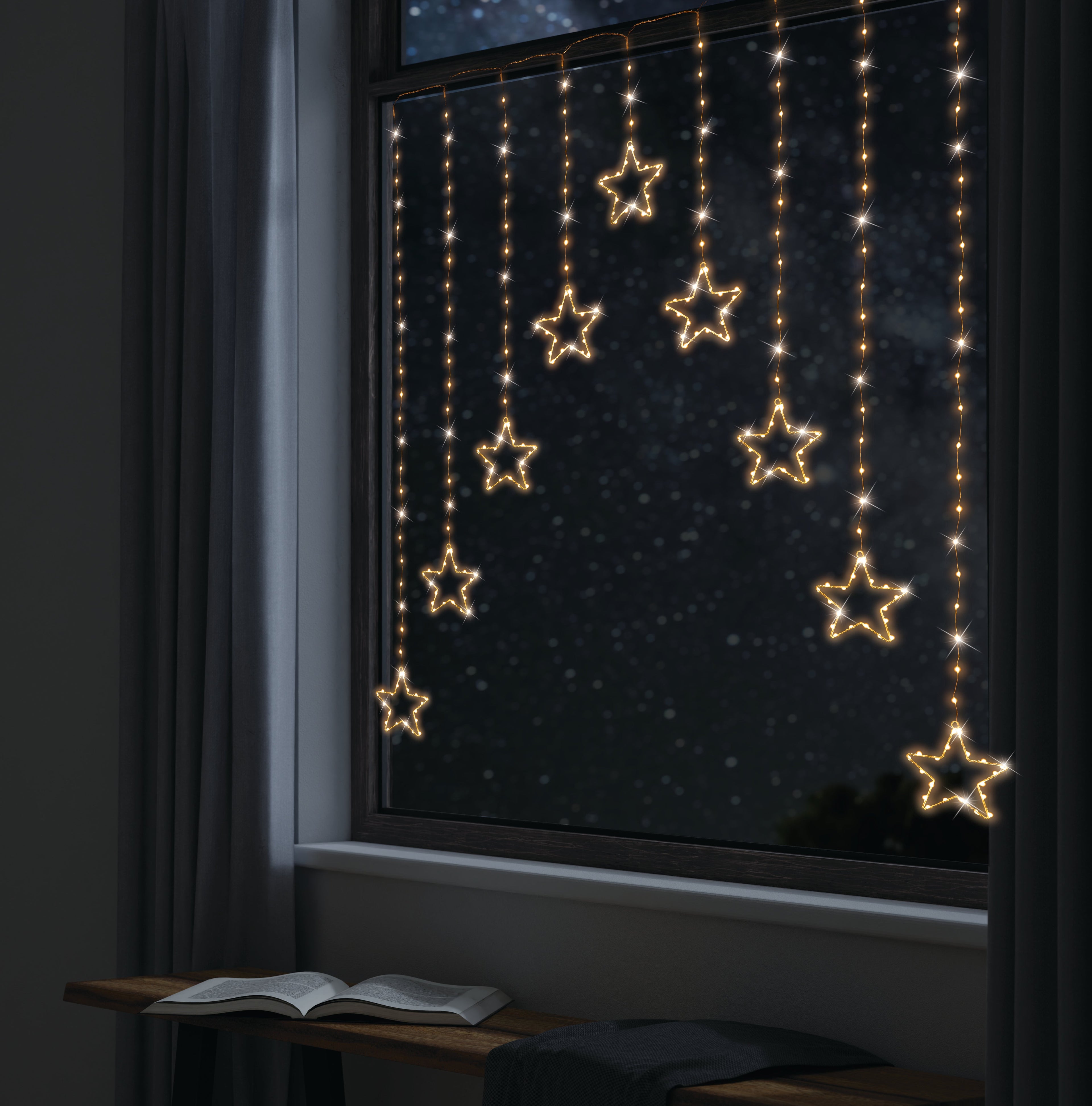 LED Wire Star Curtain Gold Lights V720-XL0077