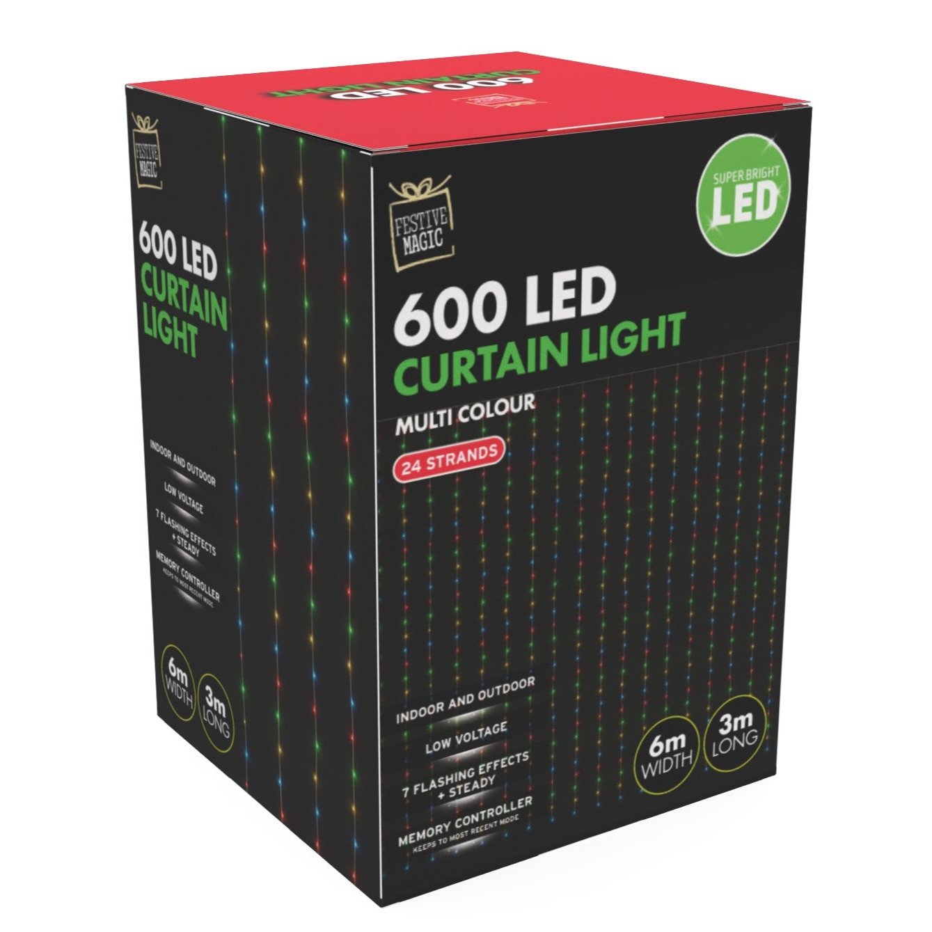 LED Curtain Lights 6mx3m 600 Multi-Color V720-XL0925