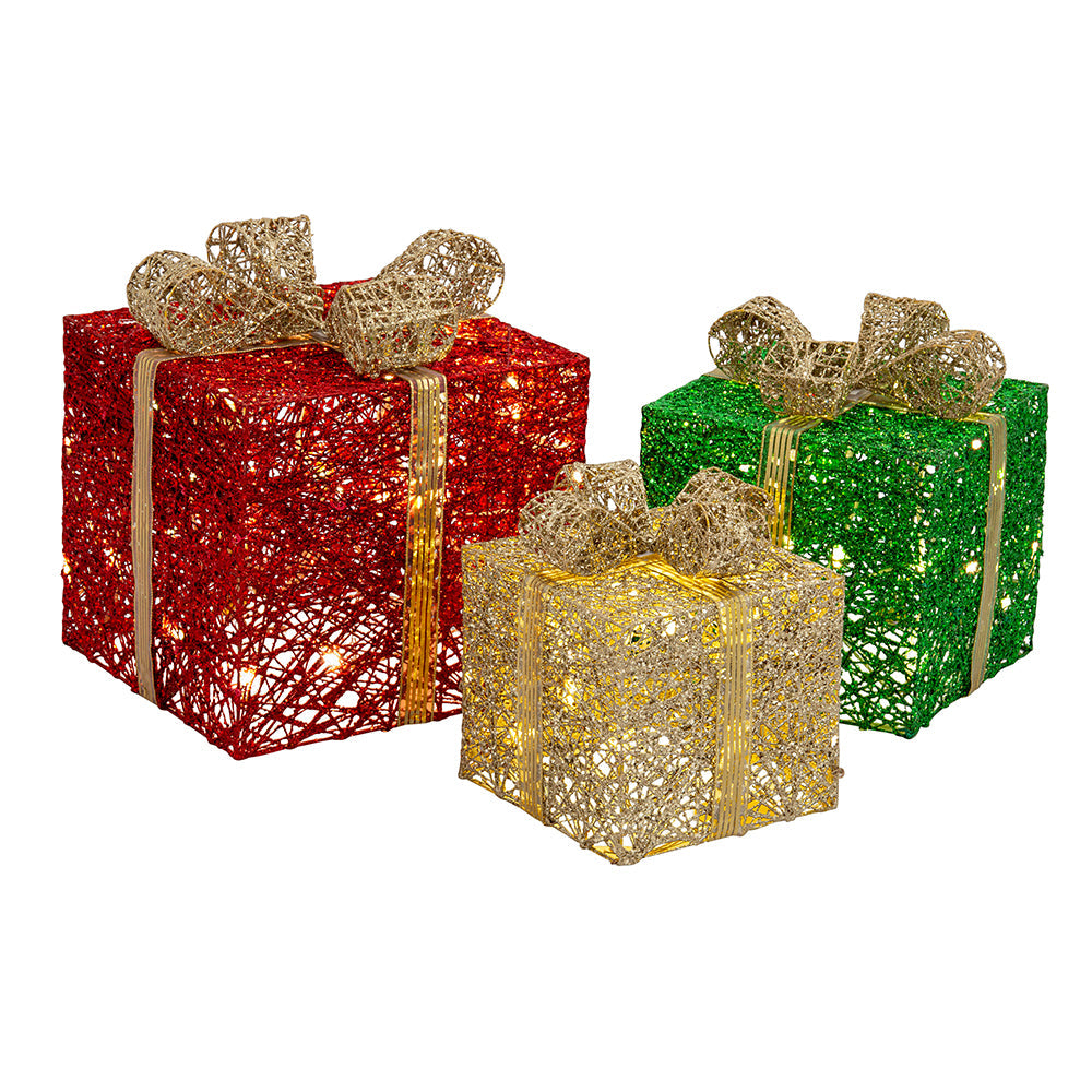 LED Jumbo Presents 3-Piece Glitter/Gold Bow Twinkle V720-XL1067