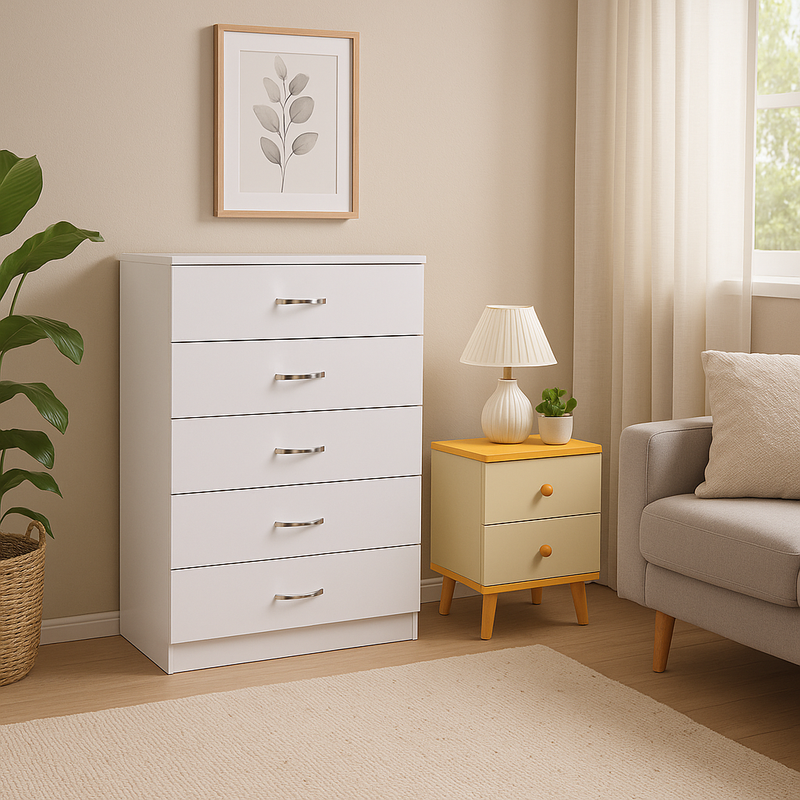 NNECN 5 Layer White Drawer Chest Storage with Bedside Table V728-CN730863