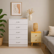 NNECN 5 Layer White Drawer Chest Storage with Bedside Table V728-CN730863