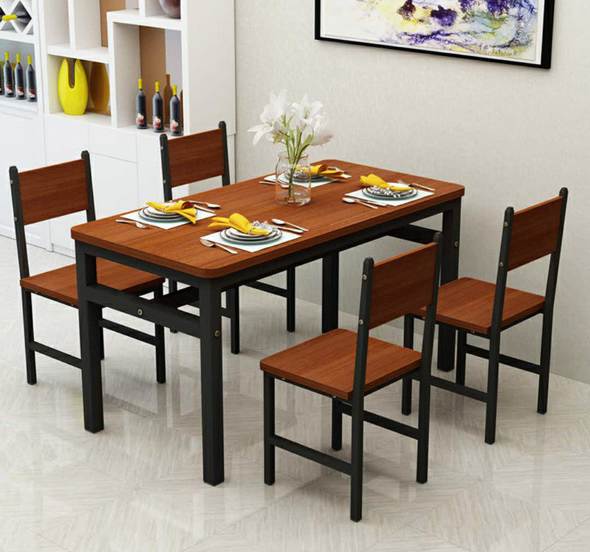 NNECN Wood & Steel Dining Set (Oak & Black) V728-NNE003-DINING-SET