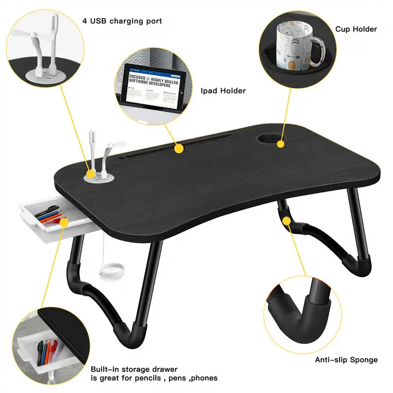 NNECN Laptop Desk Bed Table Tray Folding Breakfast Table Portable Lap Standing Desk Notebook Stand Reading V728-NNE008-LAPTOP-TABLE