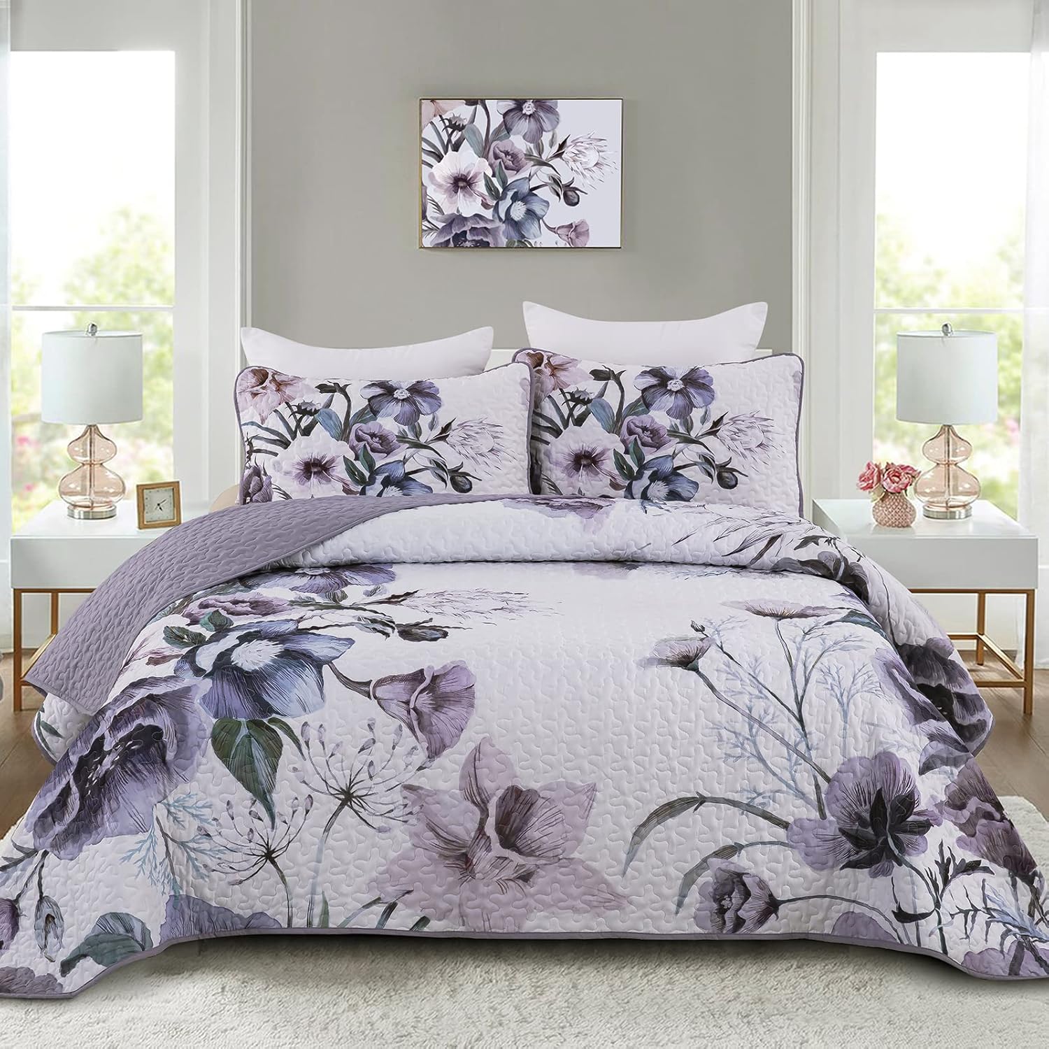 Romantic Wildflower Soft Cozy 3 Pc Bedspread & Pillow Cover Set V745-AC080301Q13U
