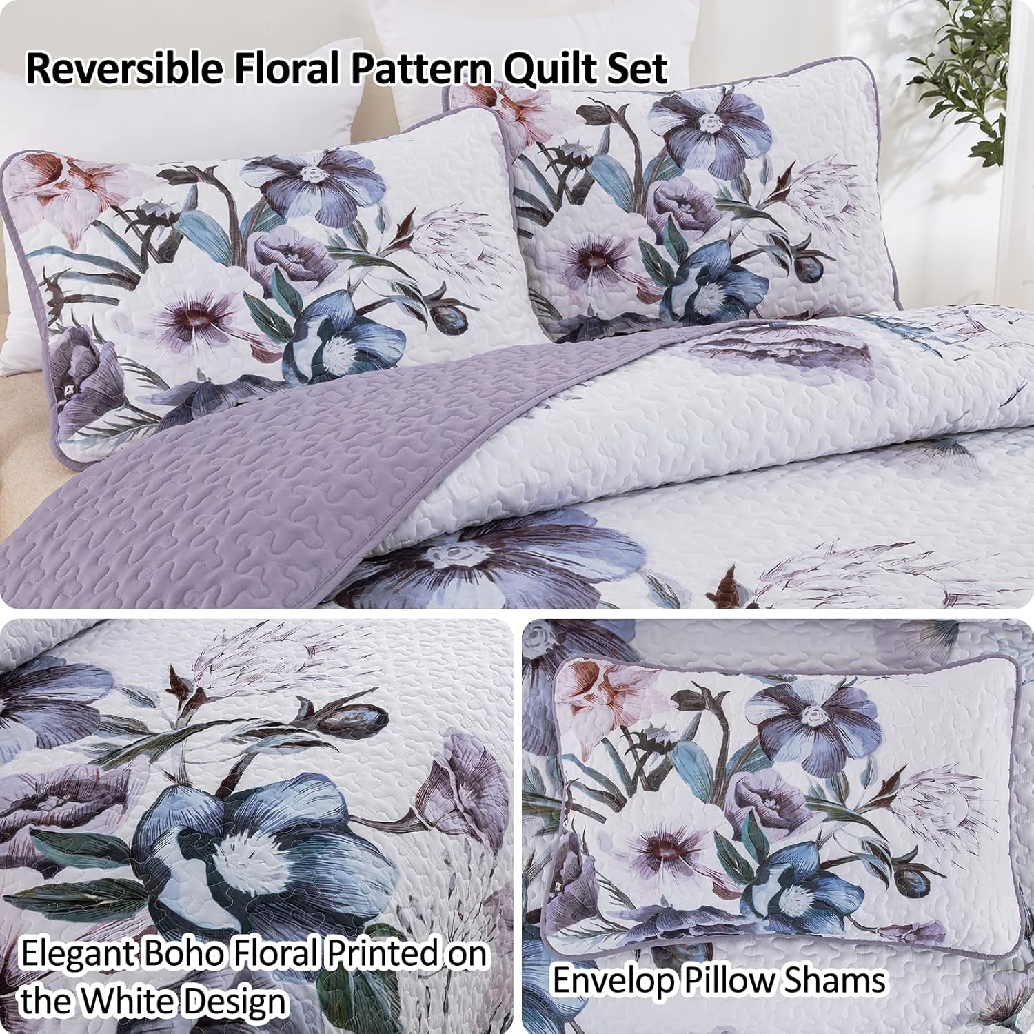 Romantic Wildflower Soft Cozy 3 Pc Bedspread & Pillow Cover Set V745-AC080301Q13U
