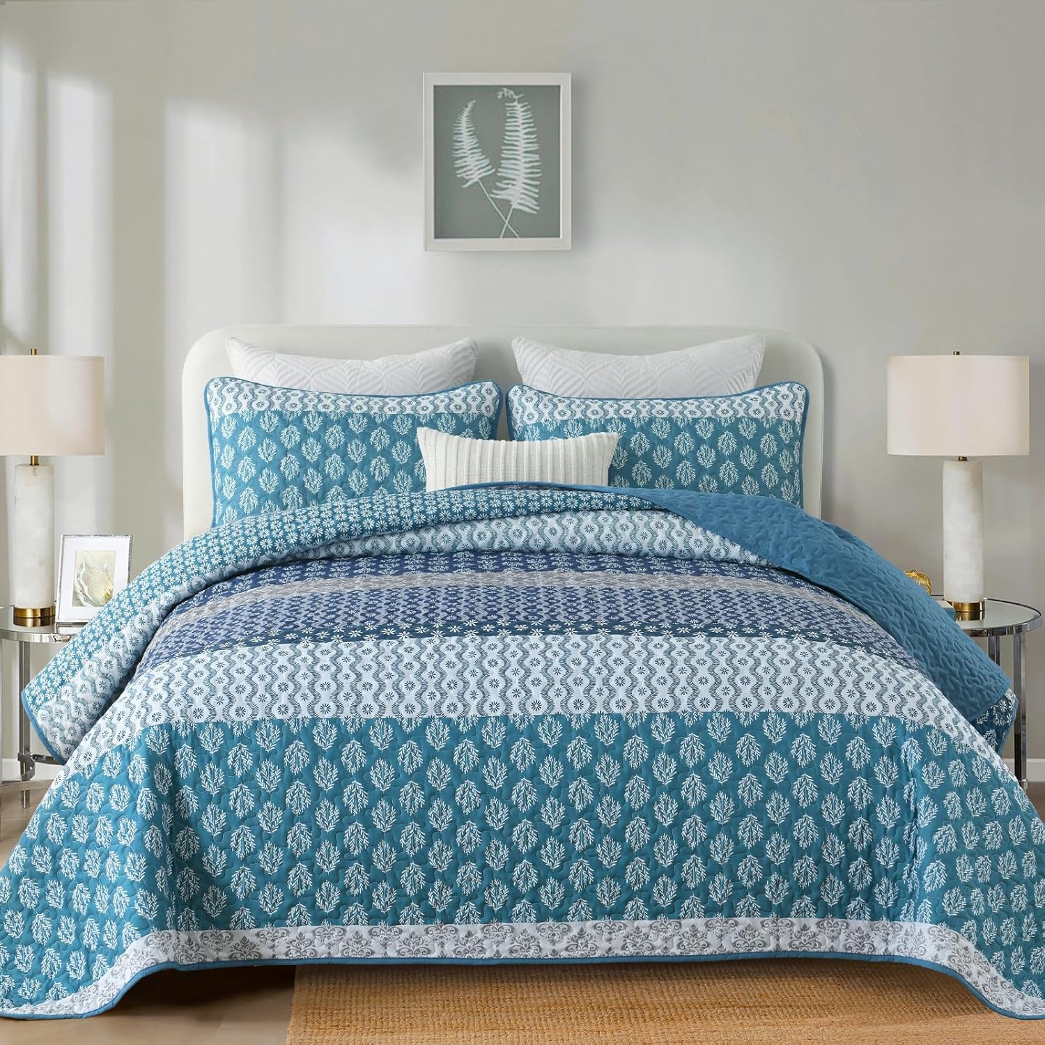 Classic Hydrangea Soft Quilted 3 Pc Bedspread & Pillow Cover Set V745-AC080501Q13U