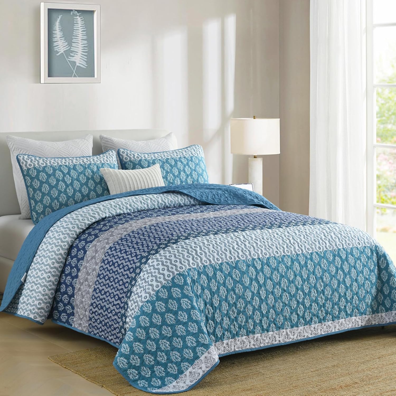 Classic Hydrangea Soft Quilted 3 Pc Bedspread & Pillow Cover Set V745-AC080501Q13U