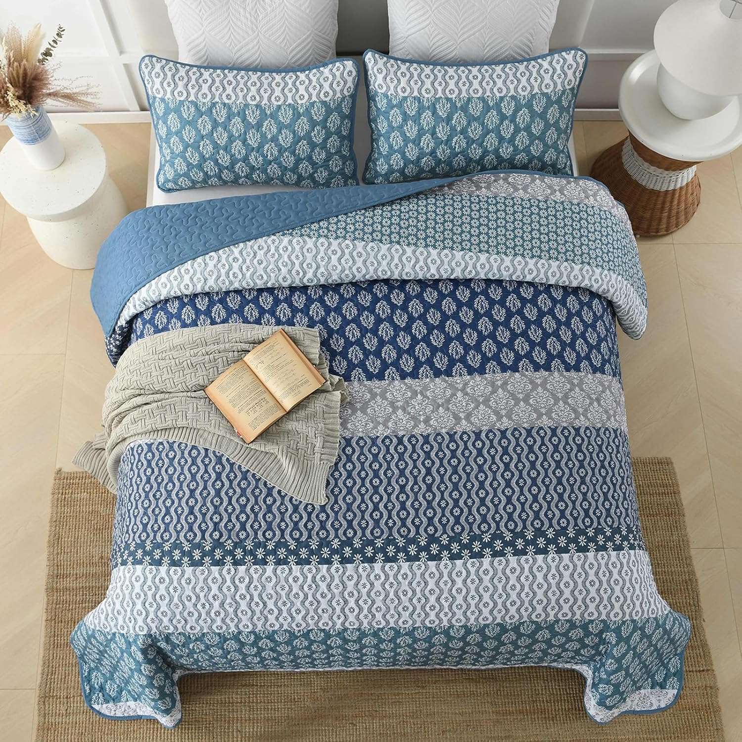 Classic Hydrangea Soft Quilted 3 Pc Bedspread & Pillow Cover Set V745-AC080501Q13U