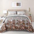 Gleaming rust grey Floral 3 Pc Bedspread & Pillow Cover Set V745-AC090454Q13U