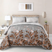 Gleaming rust grey Floral 3 Pc Bedspread & Pillow Cover Set V745-AC090454Q13U
