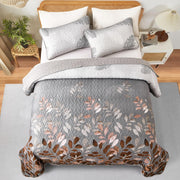 Gleaming rust grey Floral 3 Pc Bedspread & Pillow Cover Set V745-AC090454Q13U
